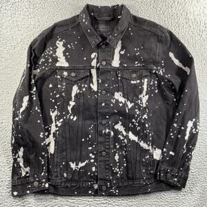 Levi’s Trucker Jacket XXL Black Bleach Splash Custom Punk Grunge Denim Coat Mens
